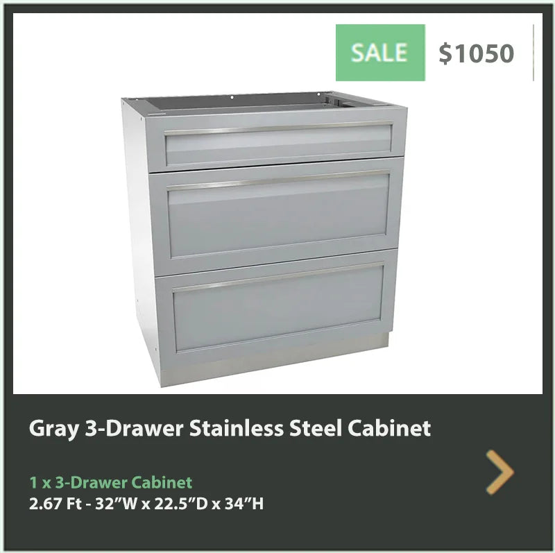 1 PC Gray 3-Drawer Outdoor Kitchen Cabinet