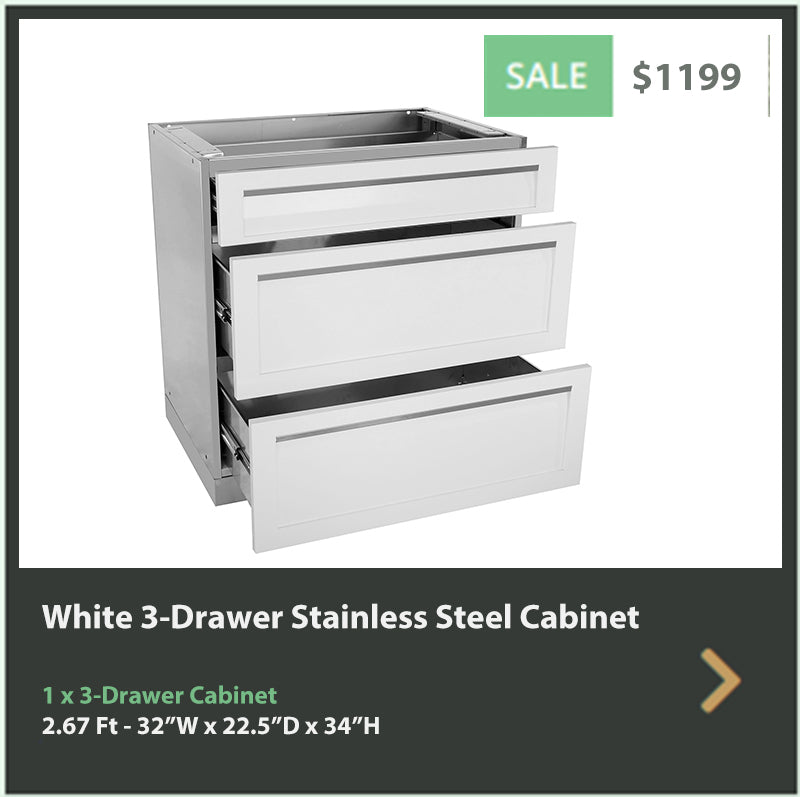 1 PC White 3-Drawer Outdoor Kitchen Cabinet