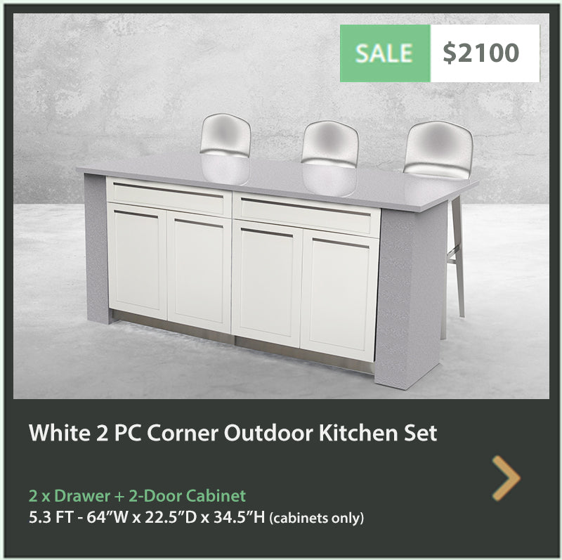 2 PC White Outdoor Cabinets: 2 x Drawer+2-Door Cabinets