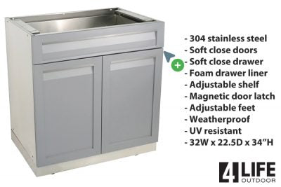 3 PC Gray Outdoor Cabinet Set: 2-door cabinet, Drawer + 2-Door Cabinet, 66-Inch Stainless Steel Countertop