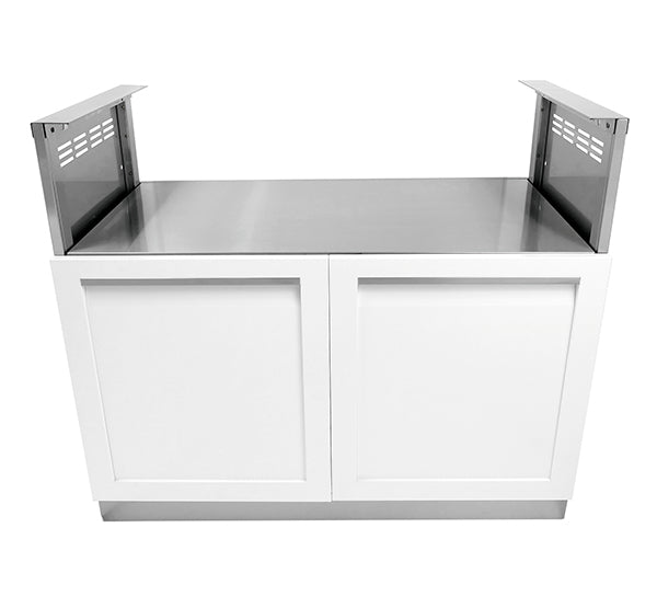 3 PC White Outdoor Kitchen Set: BBQ Grill Cabinet, 2-door Cabinet & Stainless Countertop