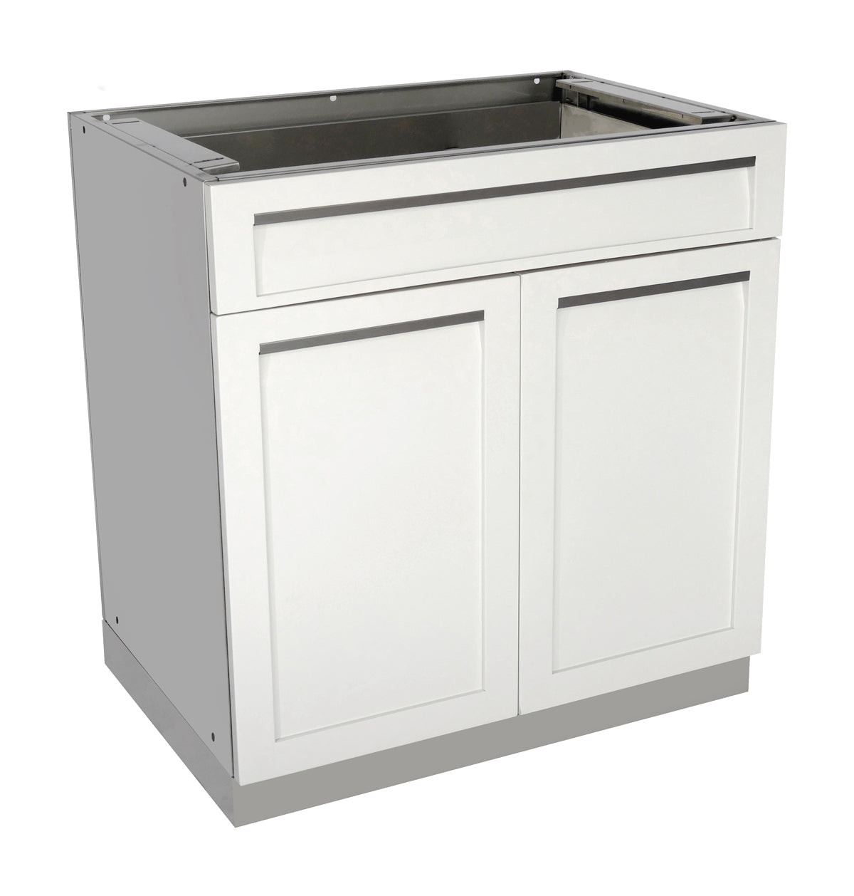 6 PC White Outdoor kitchen cabinets: 2 x 2 Door Cabinet, 2 x Drawer+2-door, 2x 66″ Stainless Countertop