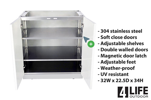 6 PC White Outdoor kitchen cabinets: 2 x 2 Door Cabinet, 2 x Drawer+2-door, 2x 66″ Stainless Countertop