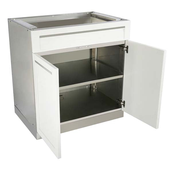 2 PC White Outdoor Kitchen: BBQ Grill Cabinet, Drawer+2 door Cabinet