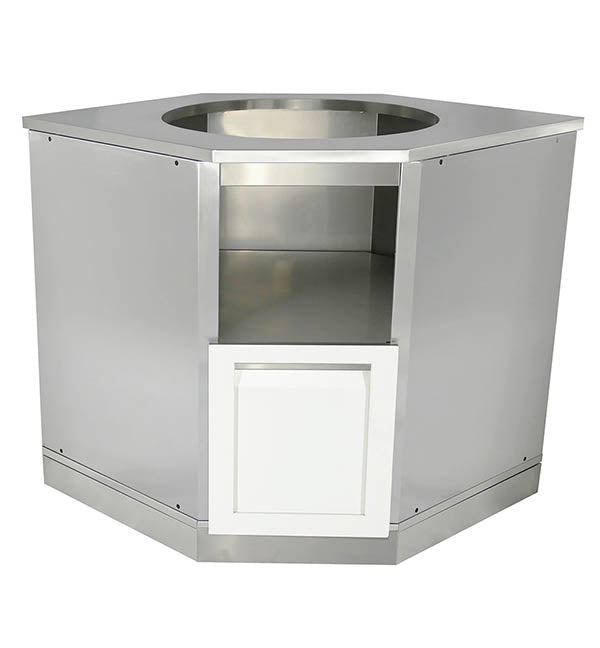 6 PC White Kamado Outdoor Kitchen: 2 x 2 Door Cabinet, 3 Drawer Cabinet, 34″ & 88″ Stainless Countertops